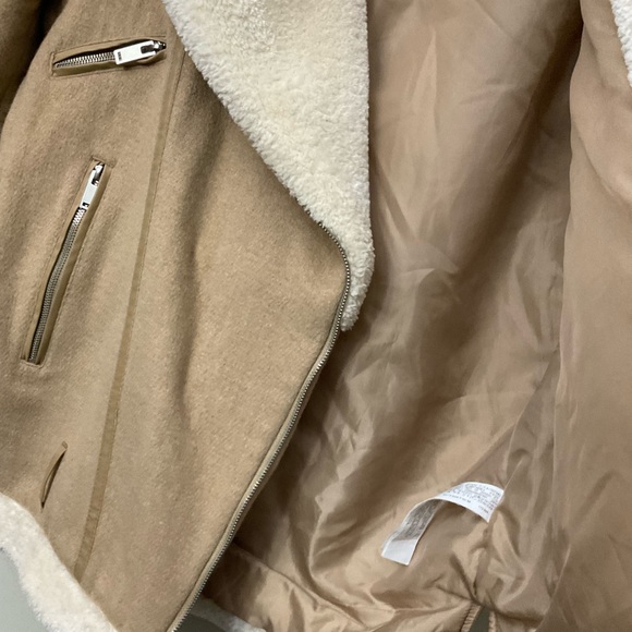 Zara Faux Fur Shearling and Suede Aviator Bomber Jacket Tan Beige Medium - Picture 8 of 13